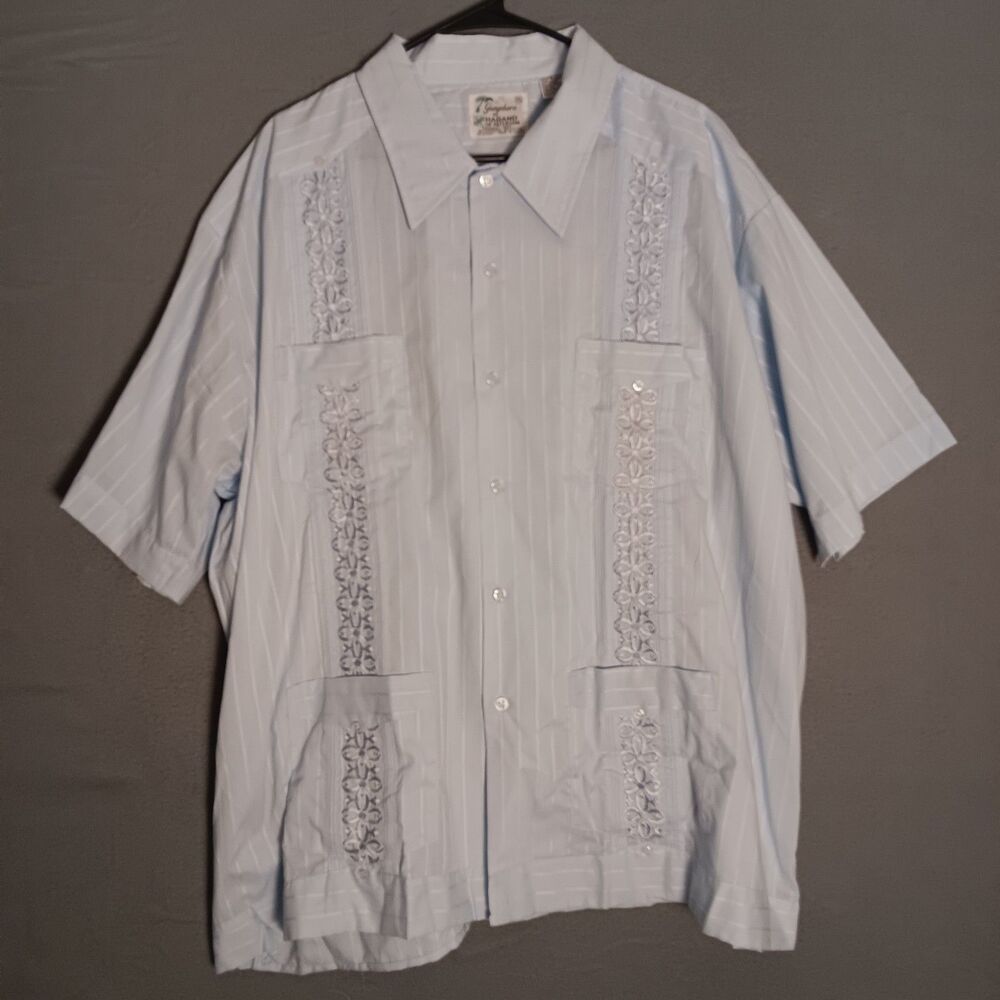 90s Genuine Guayabera Haband Cuban Style AQUA blue Embroidered Shirt XXL -NWOT